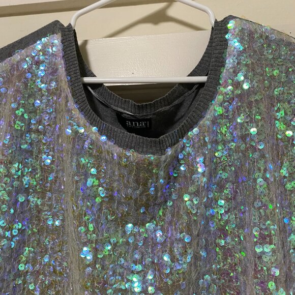 A.N.A. slight sleeve, sweater top w/front covered w/sequins, size 2X - Picture 2 of 9